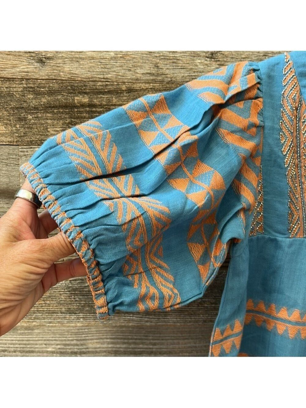 NWT Just Bellina Blue & Orange Tassel Beaded Boho Top Size Small - Picture 3 of 10